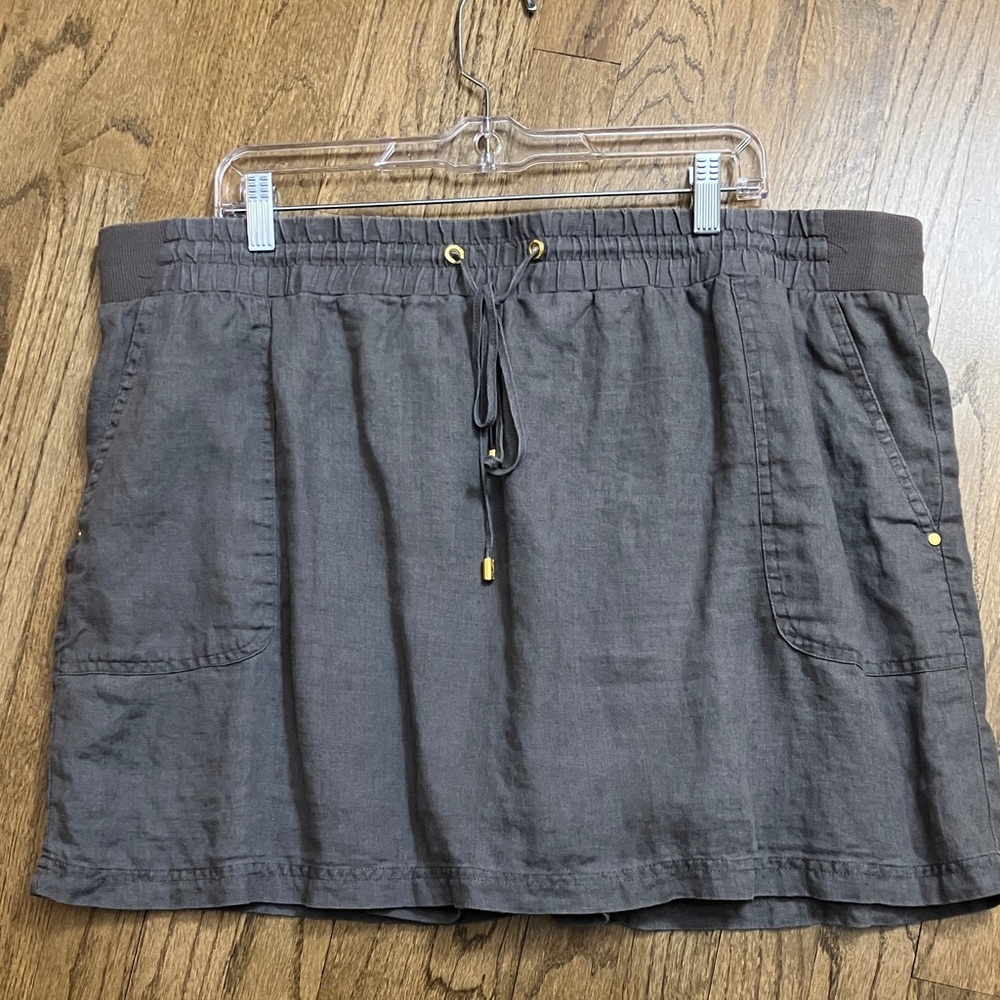 Linen Skort By Ellen Tracy XXL Gray Elastic Waist with Drawstring and Pockets
